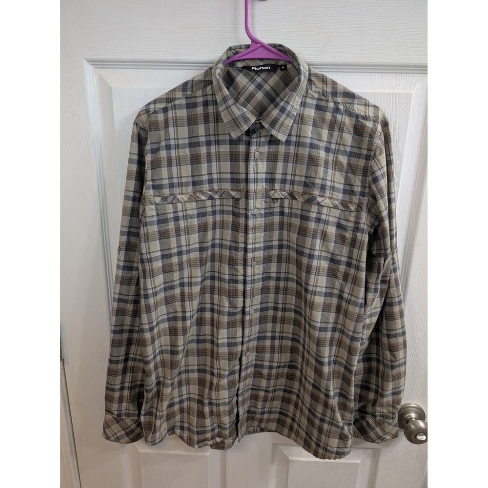 Rohan Plaid Technical Shirt Mens Brown Grey Long Sleeve Vented - Size M